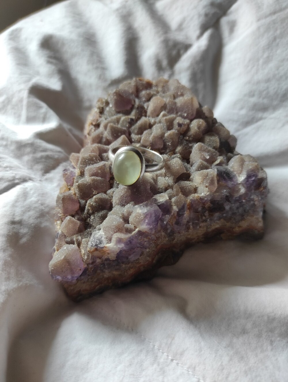 Silver Ring with prehnite Stone